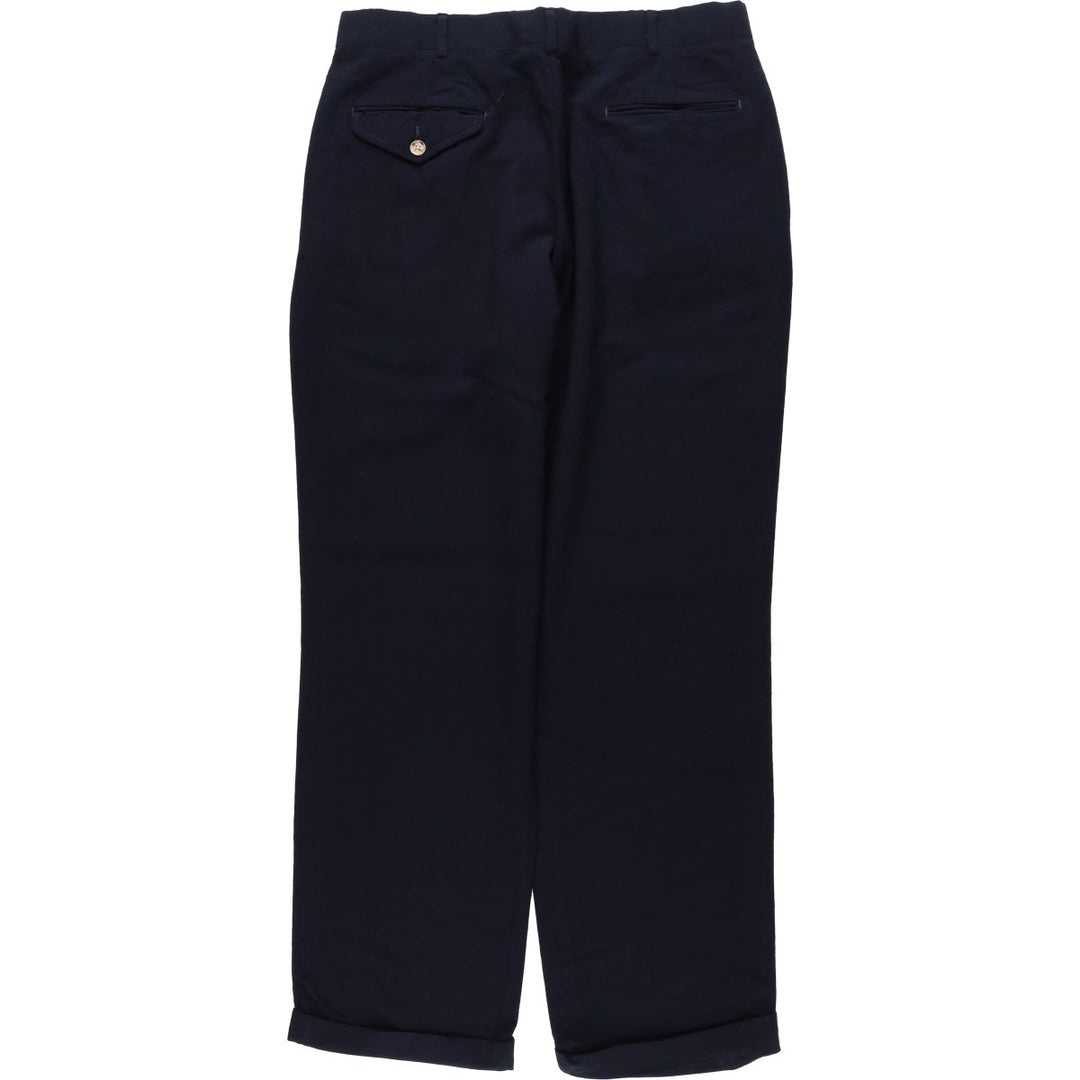 1990'S Lands' End Two-Pleat Wool Trousers, Made in USA, Men's Size W33 (approx.), Vintage wool navy blue type Vintage Second Hand
