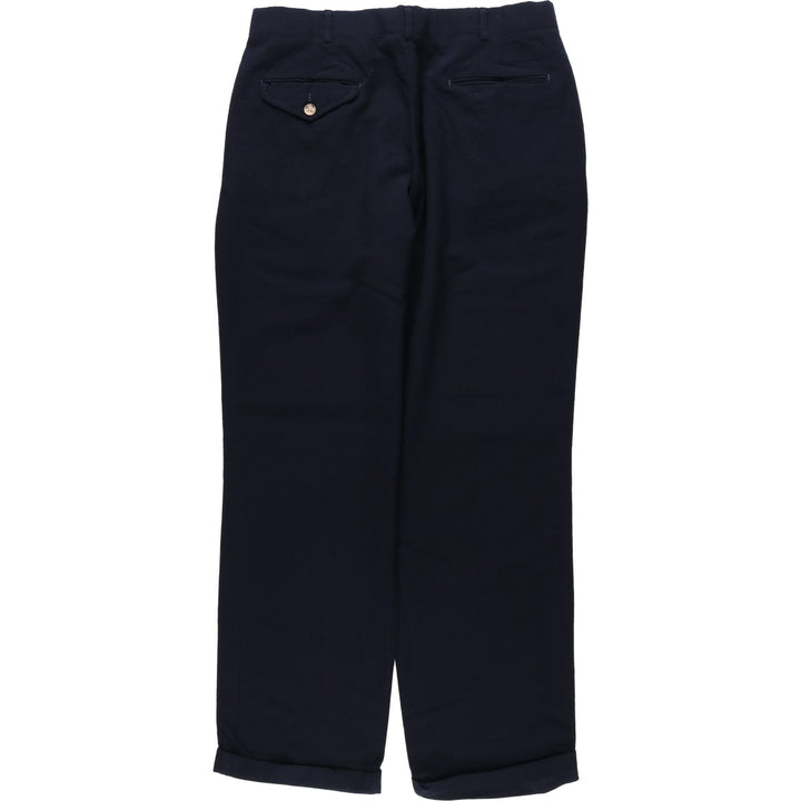 1990'S Lands' End Two-Pleat Wool Trousers, Made in USA, Men's Size W33 (approx.), Vintage wool navy blue type Vintage Second Hand