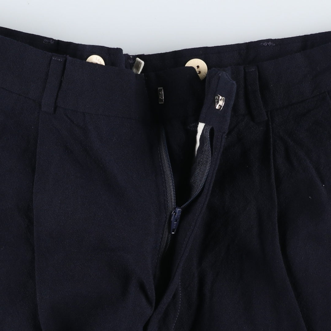 1990'S Lands' End Two-Pleat Wool Trousers, Made in USA, Men's Size W33 (approx.), Vintage wool navy blue type Vintage Second Hand
