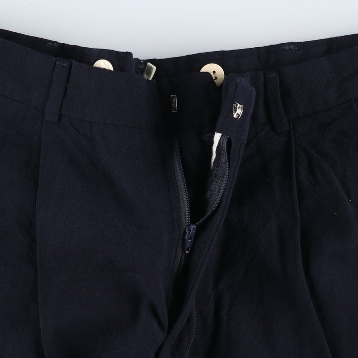 1990'S Lands' End Two-Pleat Wool Trousers, Made in USA, Men's Size W33 (approx.), Vintage wool navy blue type Vintage Second Hand