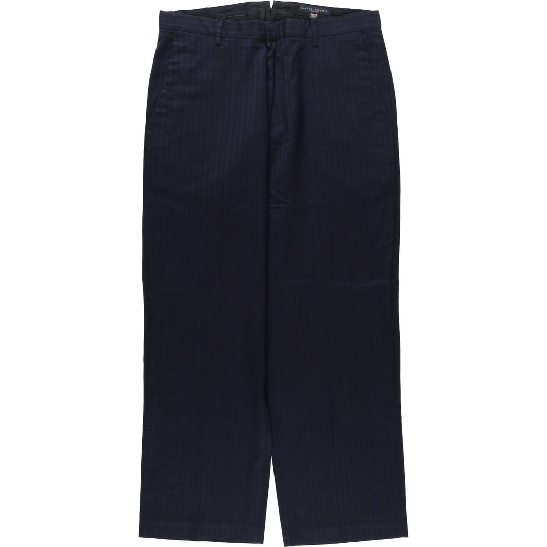 2000'S Banana Republic striped wool trousers/slacks, made in Italy, men's size W34 (approx.) wool navy blue type Vintage Second Hand