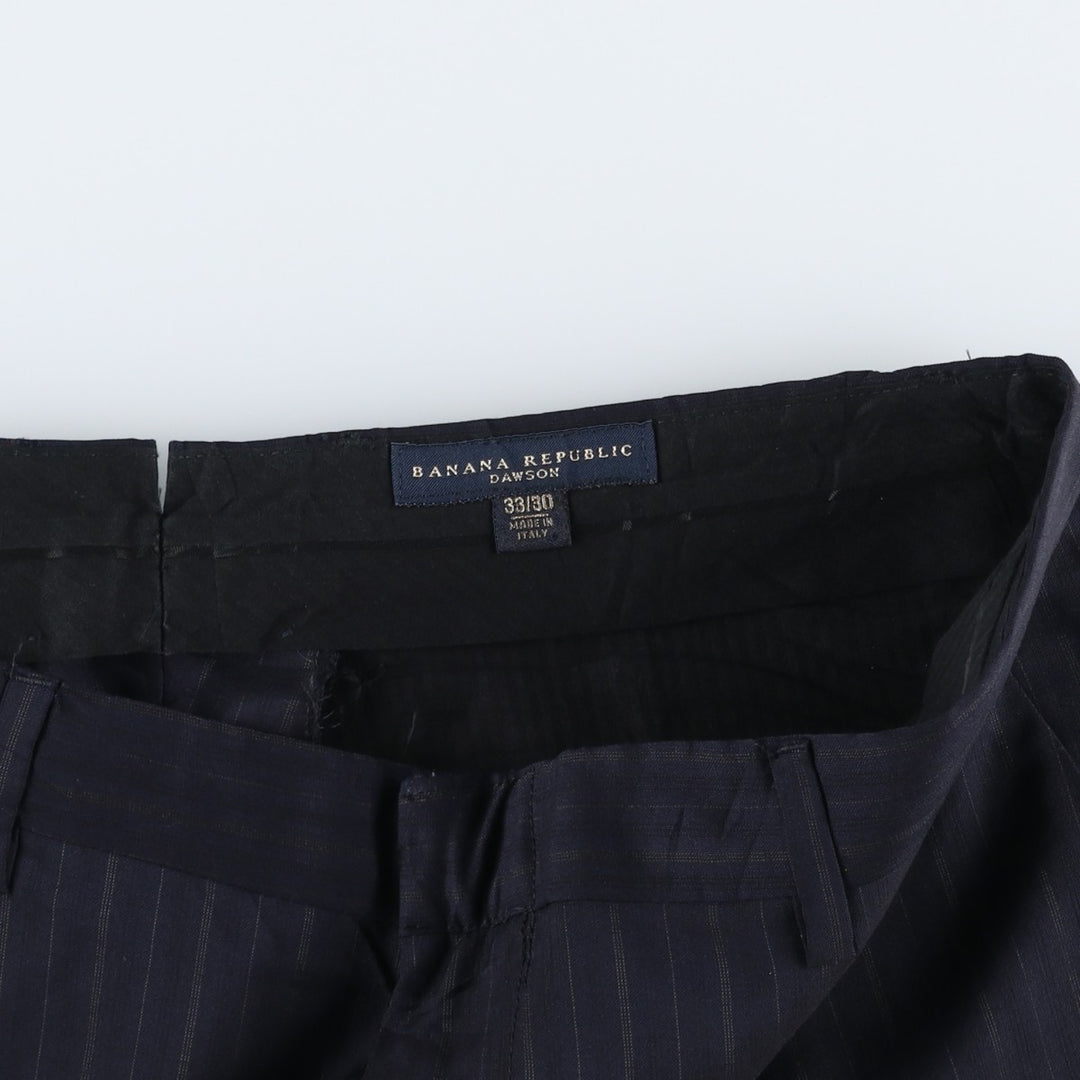 2000'S Banana Republic striped wool trousers/slacks, made in Italy, men's size W34 (approx.) wool navy blue type Vintage Second Hand