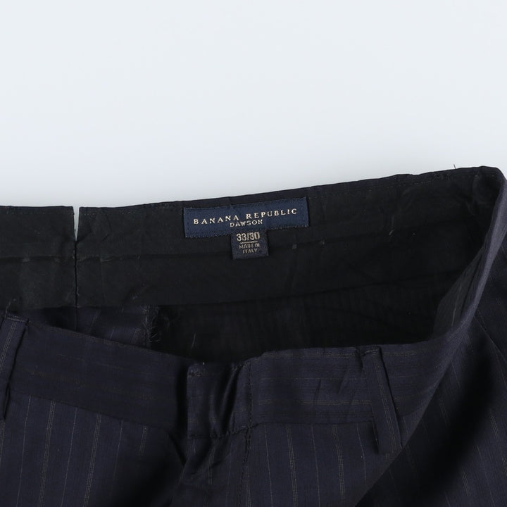 2000'S Banana Republic striped wool trousers/slacks, made in Italy, men's size W34 (approx.) wool navy blue type Vintage Second Hand