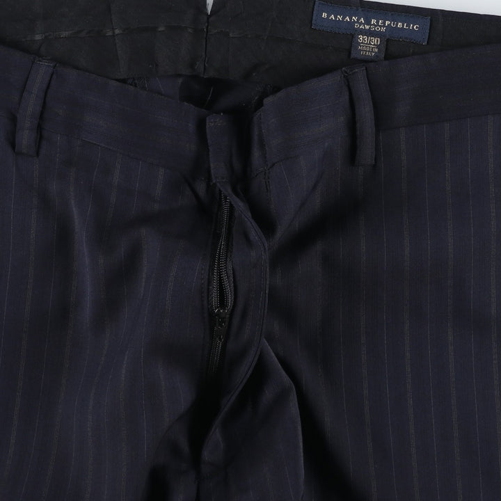 2000'S Banana Republic striped wool trousers/slacks, made in Italy, men's size W34 (approx.) wool navy blue type Vintage Second Hand