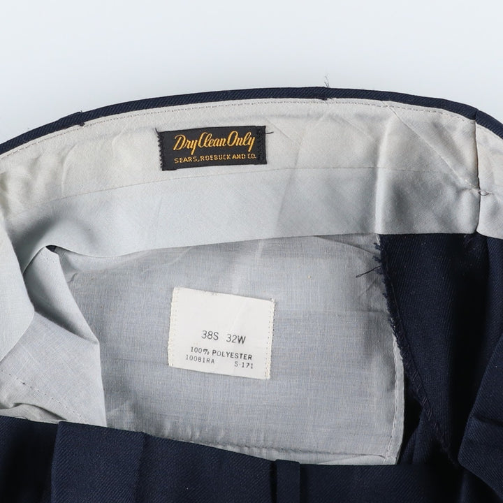 ~90'S Sears slacks pants, men's size W33 (approx.), Rocket Talon zipper, vintage. polyester navy blue type Vintage Second Hand