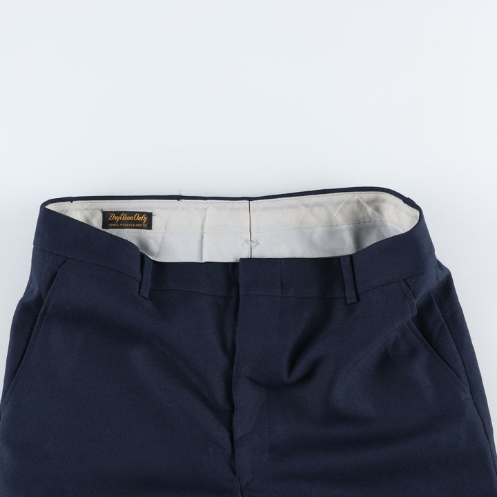~90'S Sears slacks pants, men's size W33 (approx.), Rocket Talon zipper, vintage. polyester navy blue type Vintage Second Hand