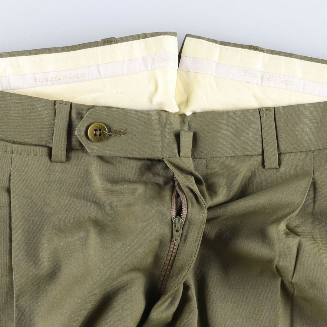 Ermenegildo Zegna two-pleat wool trousers, men's size W36 (approx.), vintage. wool Khaki type Vintage Second Hand