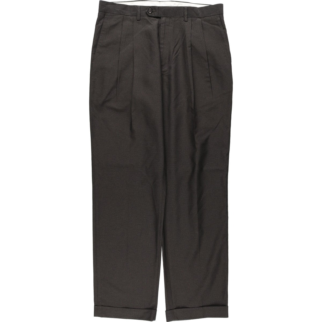 Ralph Lauren LAUREN Check Pattern Two-Pleat Slacks Pants Men's W34 (approx.) polyester brown type Vintage Second Hand