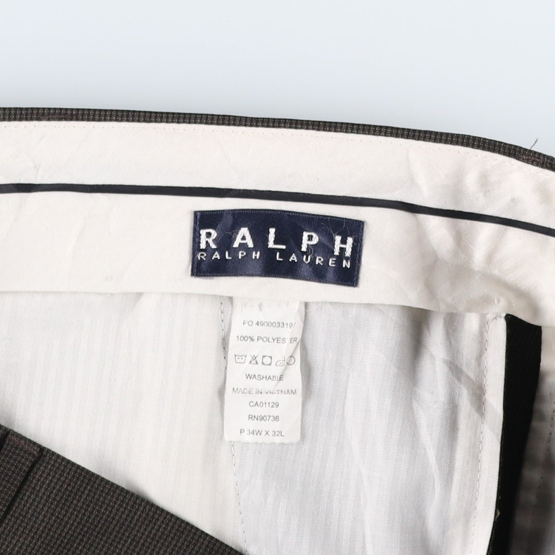 Ralph Lauren LAUREN Check Pattern Two-Pleat Slacks Pants Men's W34 (approx.) polyester brown type Vintage Second Hand