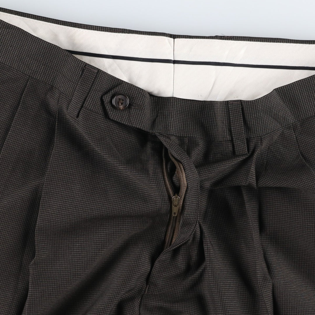 Ralph Lauren LAUREN Check Pattern Two-Pleat Slacks Pants Men's W34 (approx.) polyester brown type Vintage Second Hand