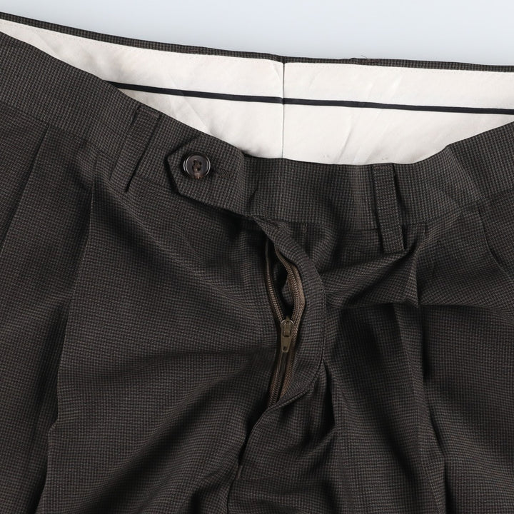 Ralph Lauren LAUREN Check Pattern Two-Pleat Slacks Pants Men's W34 (approx.) polyester brown type Vintage Second Hand