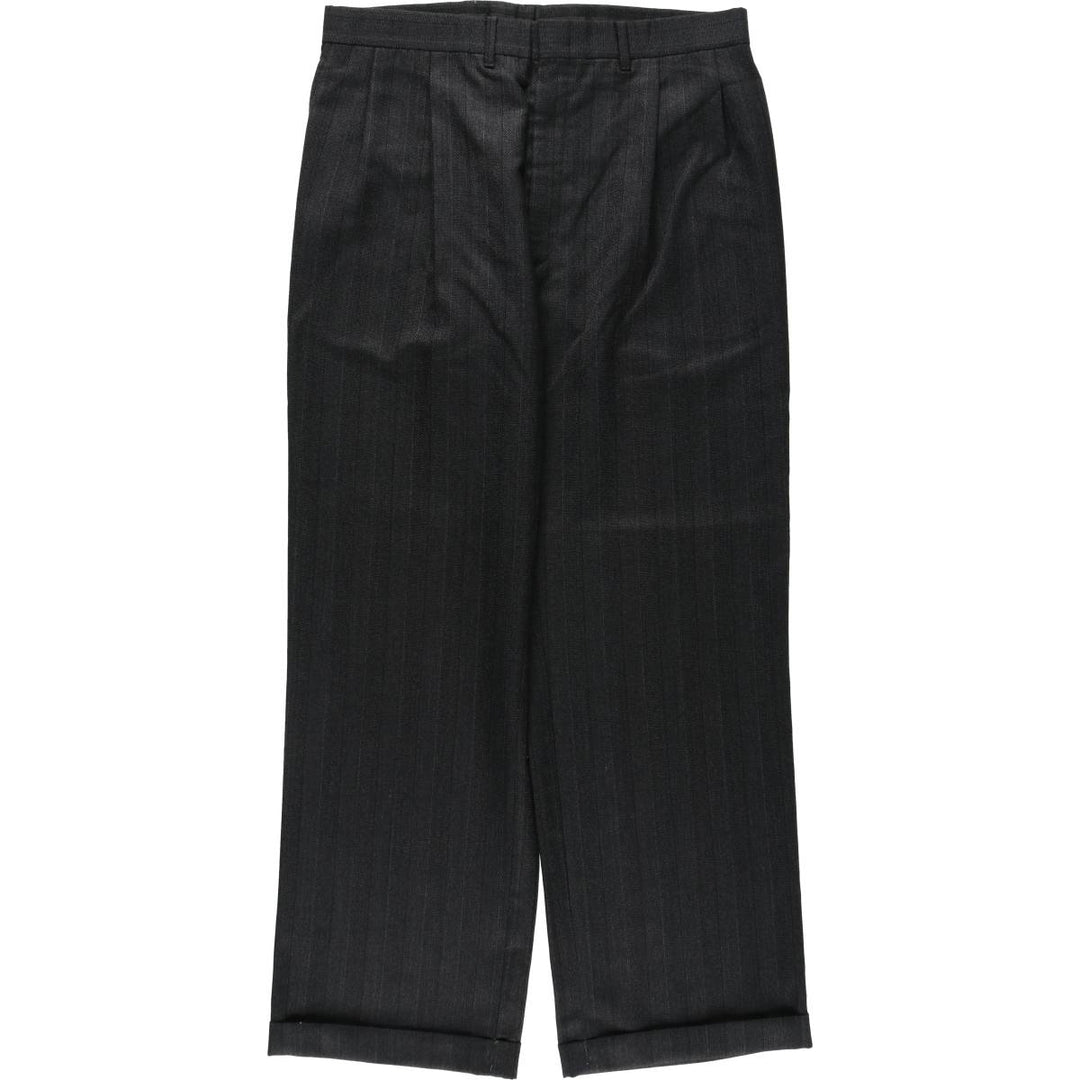 80s-90'S Striped Pattern Two-Pleat Slacks Pants Men's W34 (approx.) Vintage unclear Charcoal Vintage Second Hand