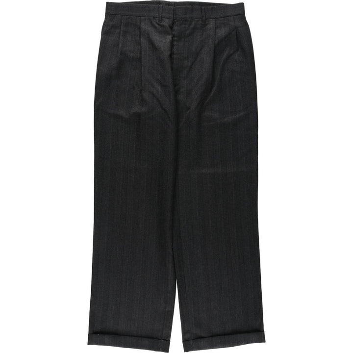 80s-90'S Striped Pattern Two-Pleat Slacks Pants Men's W34 (approx.) Vintage unclear Charcoal Vintage Second Hand