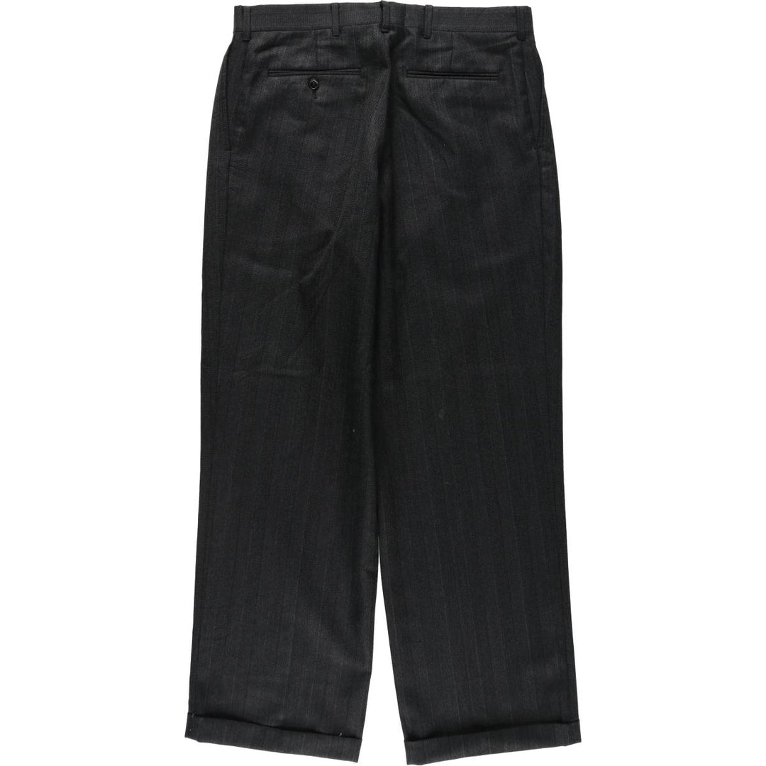 80s-90'S Striped Pattern Two-Pleat Slacks Pants Men's W34 (approx.) Vintage unclear Charcoal Vintage Second Hand