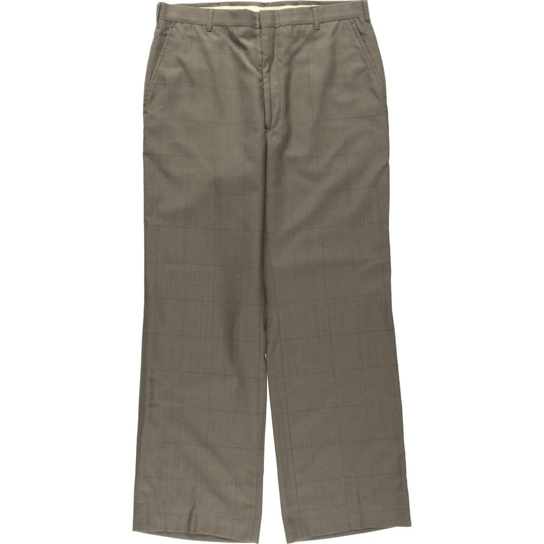 70s-80'S Check Pattern Slacks Pants Men's W33 (approx.) Vintage polyester Khaki type Vintage Second Hand