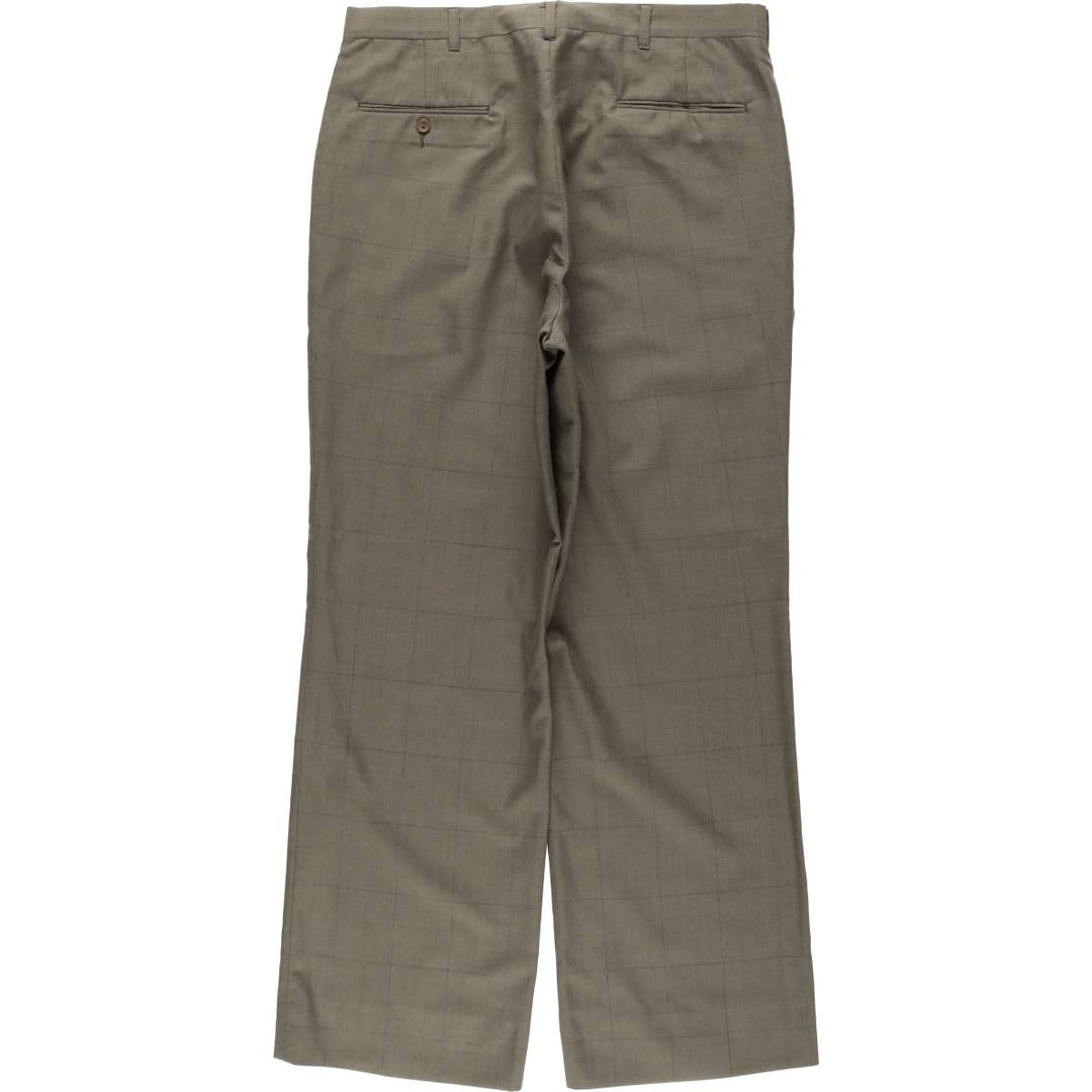 70s-80'S Check Pattern Slacks Pants Men's W33 (approx.) Vintage polyester Khaki type Vintage Second Hand