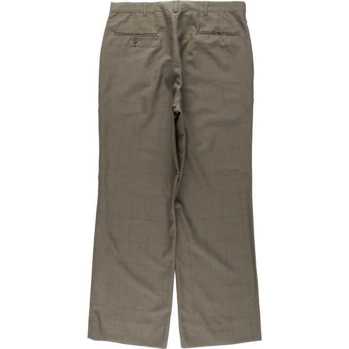 70s-80'S Check Pattern Slacks Pants Men's W33 (approx.) Vintage polyester Khaki type Vintage Second Hand