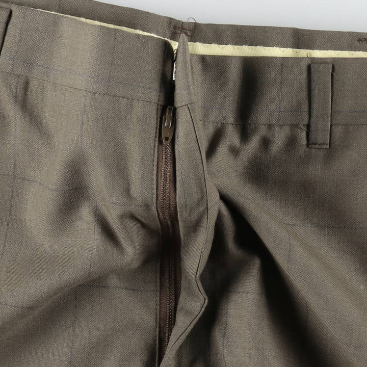 70s-80'S Check Pattern Slacks Pants Men's W33 (approx.) Vintage polyester Khaki type Vintage Second Hand