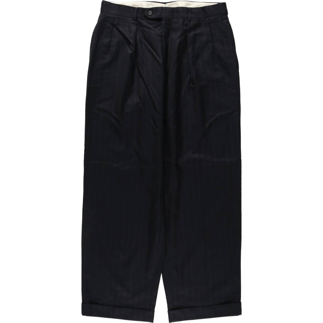 ~90'S Stripe Pattern Two-Pleat Slacks Pants Men's W32 (approx.) Vintage unclear black type Vintage Second Hand