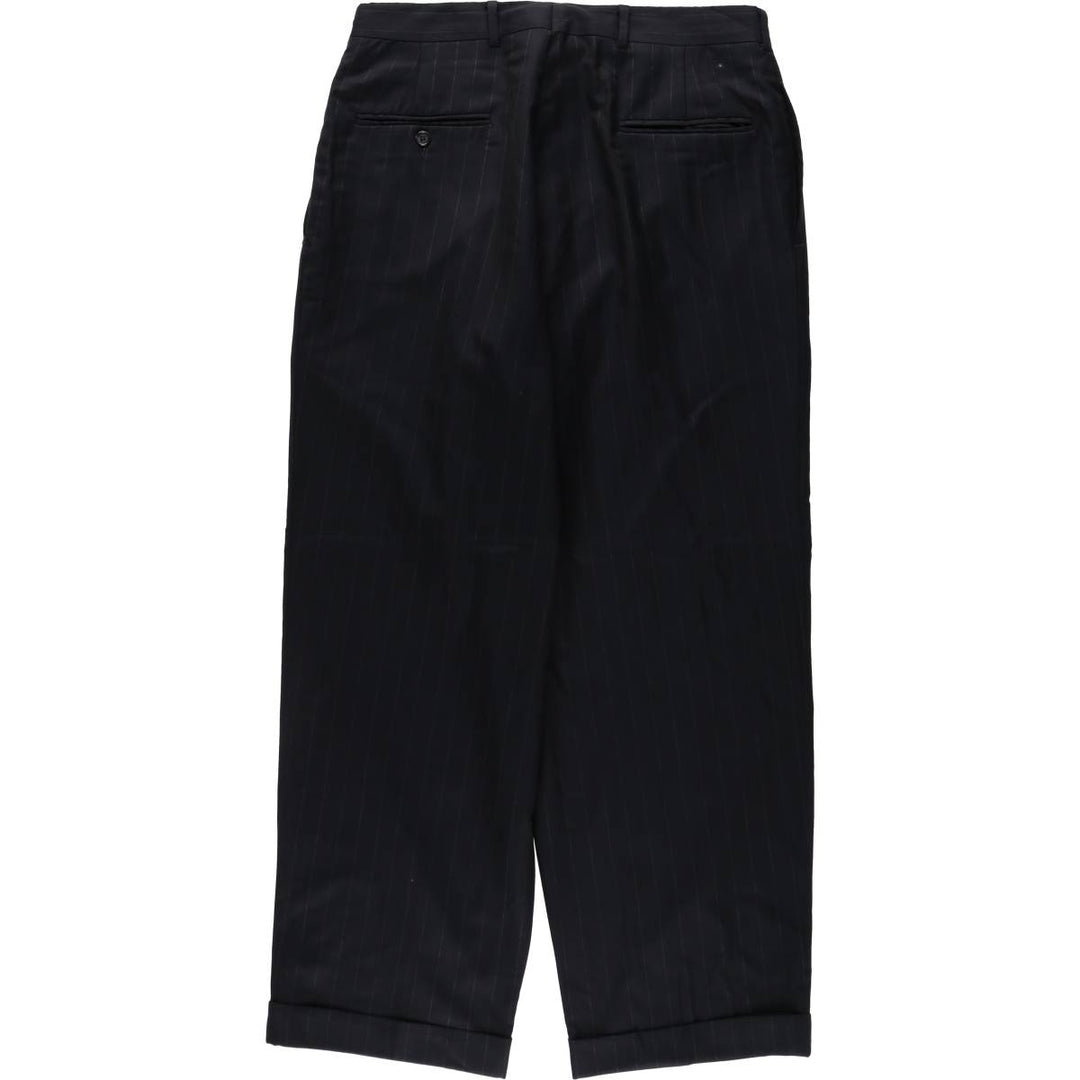 ~90'S Stripe Pattern Two-Pleat Slacks Pants Men's W32 (approx.) Vintage unclear black type Vintage Second Hand