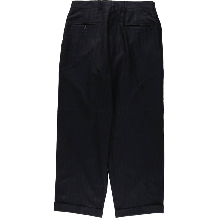 ~90'S Stripe Pattern Two-Pleat Slacks Pants Men's W32 (approx.) Vintage unclear black type Vintage Second Hand