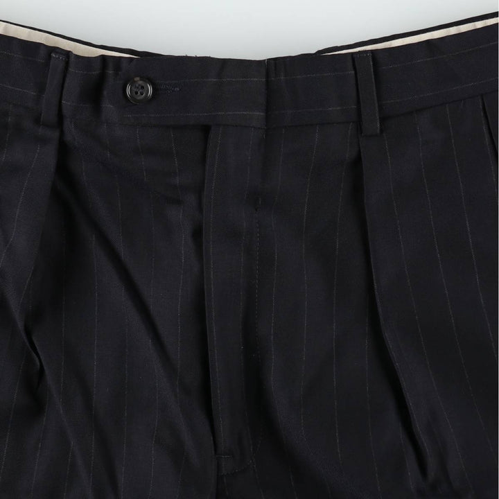 ~90'S Stripe Pattern Two-Pleat Slacks Pants Men's W32 (approx.) Vintage unclear black type Vintage Second Hand