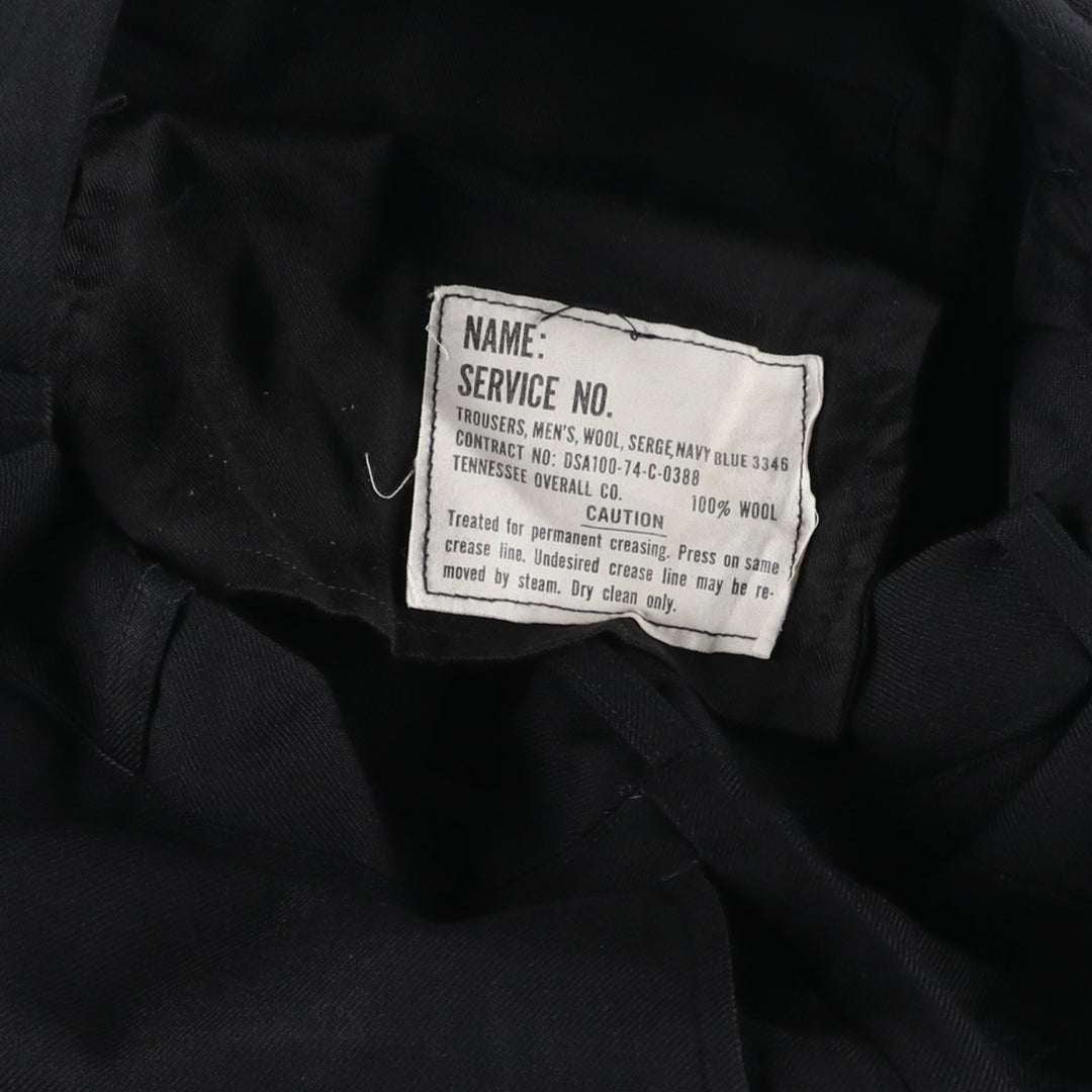 1970'S US Military Issue Wool Trousers, Made in USA, Size 30R (Men's W30 equivalent), Vintage wool Navy blue Vintage Second Hand
