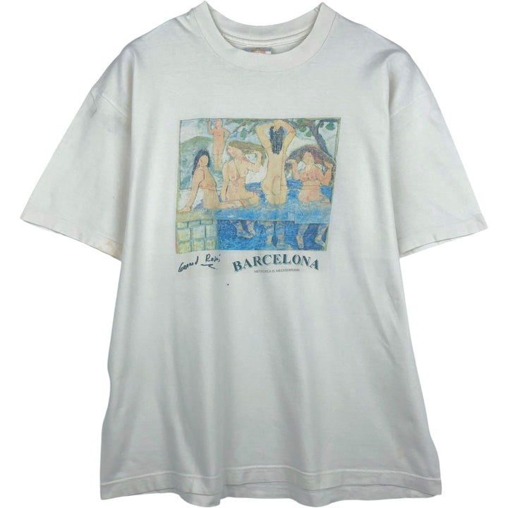 90'S Hanes Heavyweight Art T-Shirt, Men's XL equivalent, Vintage cotton white type Vintage Second Hand