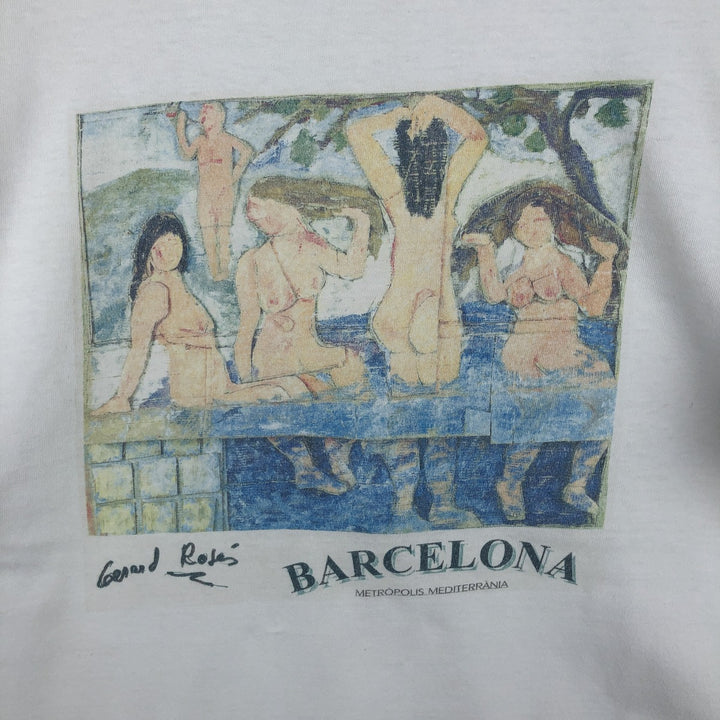 90'S Hanes Heavyweight Art T-Shirt, Men's XL equivalent, Vintage cotton white type Vintage Second Hand
