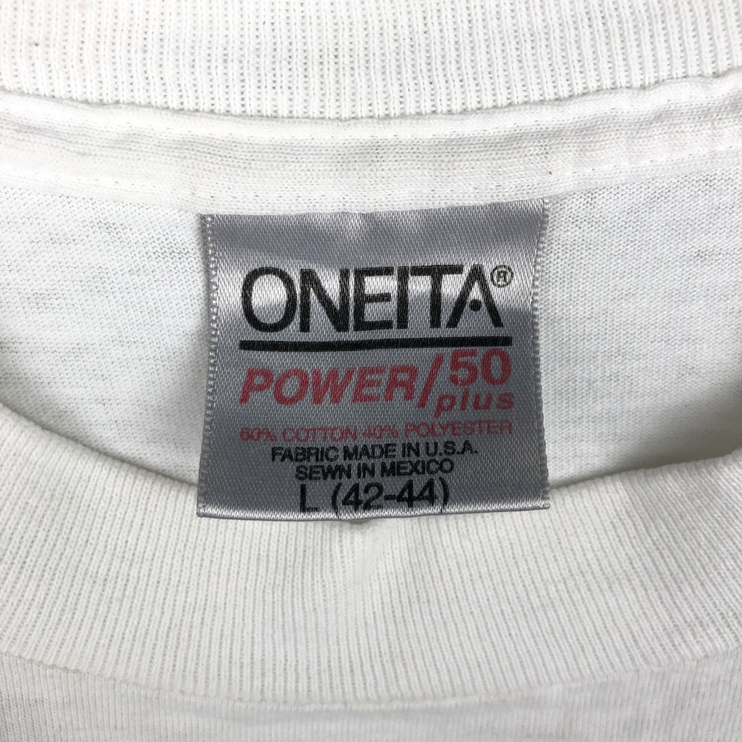 90'S ONEITA ONE PLANET ONE PEOPLE Art T-shirt, Men's Size L (approx.), Vintage cotton white type Vintage Second Hand