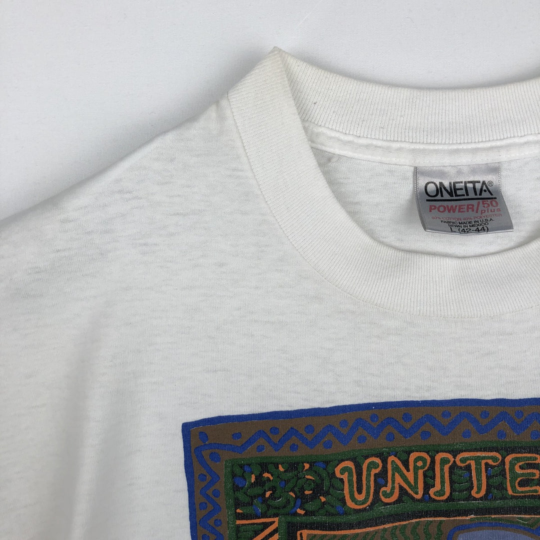 90'S ONEITA ONE PLANET ONE PEOPLE Art T-shirt, Men's Size L (approx.), Vintage cotton white type Vintage Second Hand
