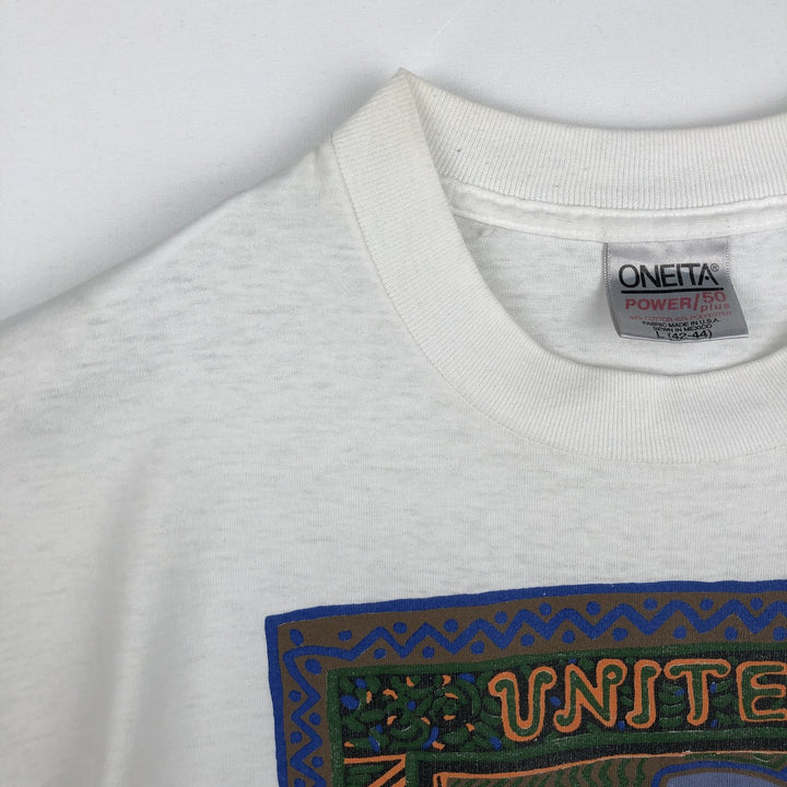 90'S ONEITA ONE PLANET ONE PEOPLE Art T-shirt, Men's Size L (approx.), Vintage cotton white type Vintage Second Hand