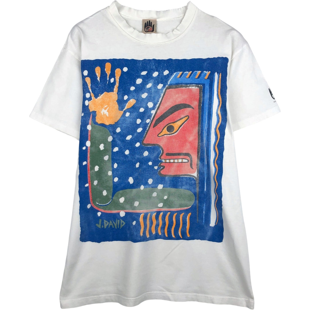90'S J.DAVID Art T-shirt, Made in Canada, Men's Size L (approx.), Vintage cotton white type Vintage Second Hand