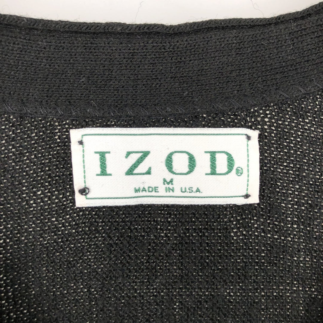 90'S IZOD Acrylic Knit Cardigan Made in USA Men's M Size Vintage unclear black type Vintage Second Hand