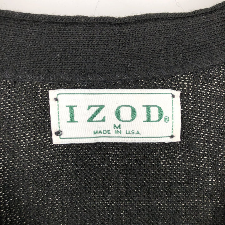90'S IZOD Acrylic Knit Cardigan Made in USA Men's M Size Vintage unclear black type Vintage Second Hand