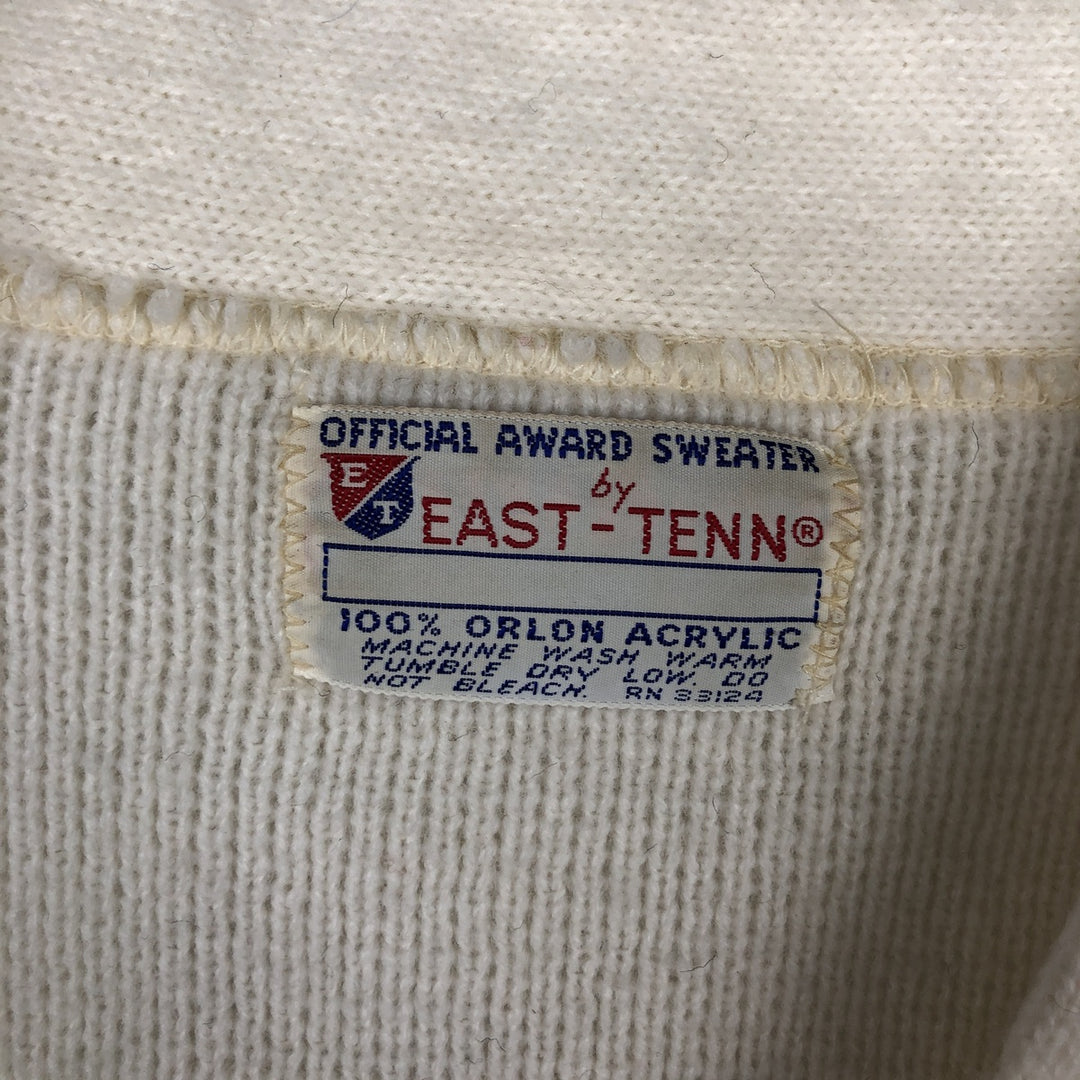 1960'S East Tenn Acrylic Lettered Knit Cardigan, Men's Size M (approx.), Vintage Oron Acrylic white type Vintage Second Hand