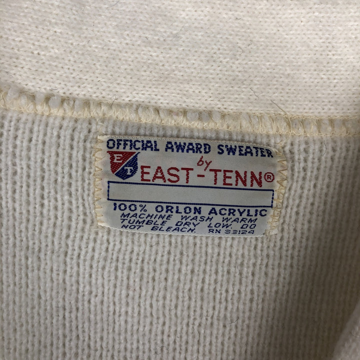 1960'S East Tenn Acrylic Lettered Knit Cardigan, Men's Size M (approx.), Vintage Oron Acrylic white type Vintage Second Hand