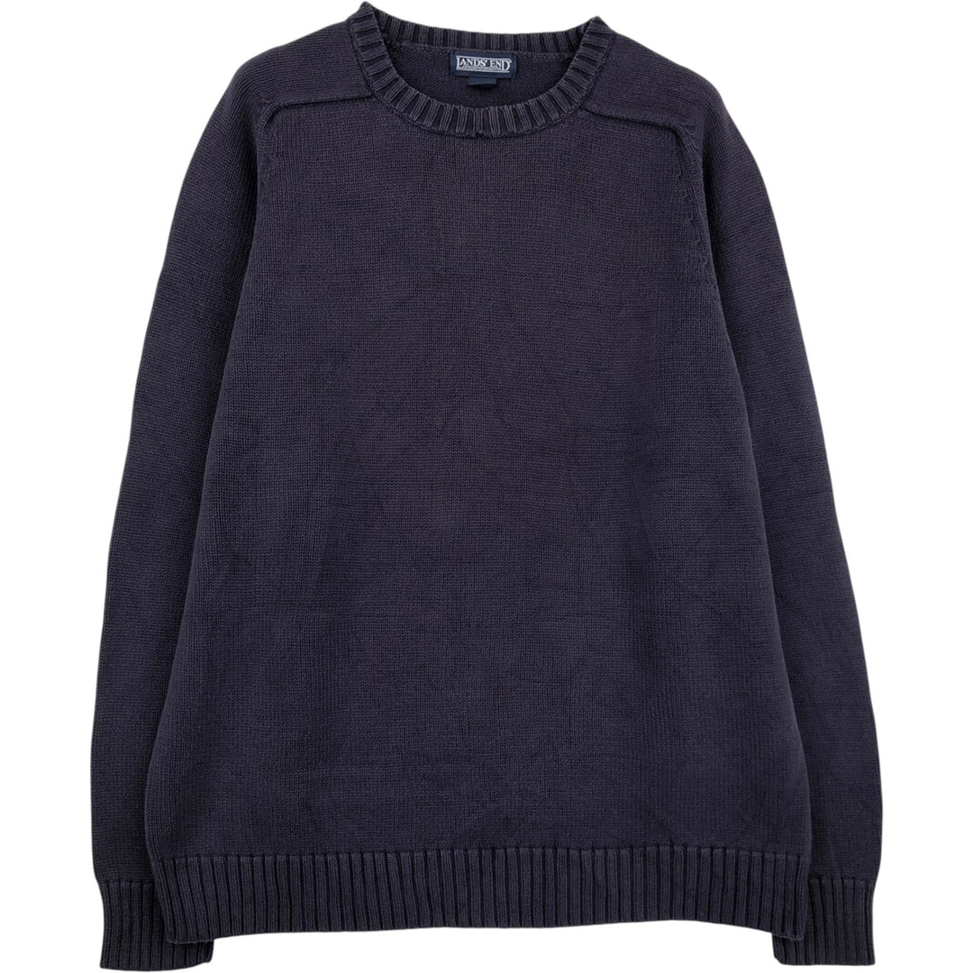 1990'S Lands' End Cotton Knit Sweater, Men's Size L (approx.), Vintage cotton navy blue type Vintage Second Hand