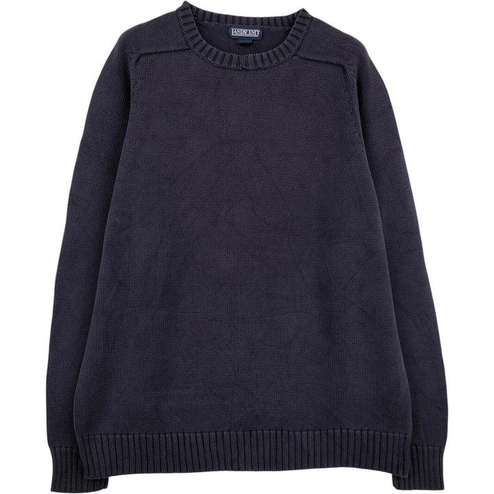 1990'S Lands' End Cotton Knit Sweater, Men's Size L (approx.), Vintage cotton navy blue type Vintage Second Hand