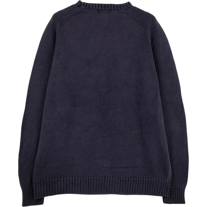 1990'S Lands' End Cotton Knit Sweater, Men's Size L (approx.), Vintage cotton navy blue type Vintage Second Hand