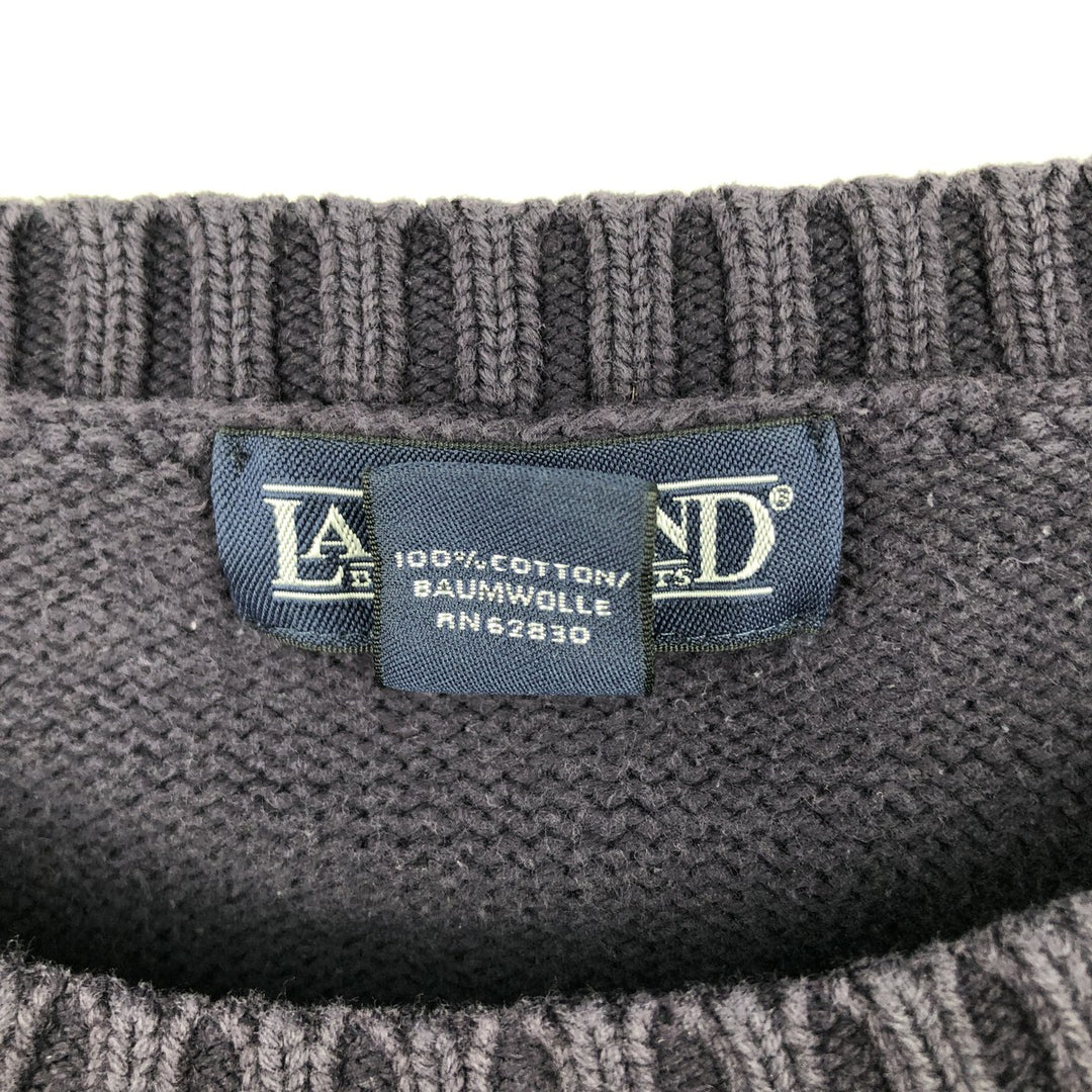 1990'S Lands' End Cotton Knit Sweater, Men's Size L (approx.), Vintage cotton navy blue type Vintage Second Hand