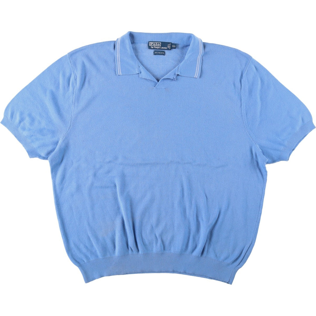 Ralph Lauren POLO by Ralph Lauren Open Collar Polo Knit Sweater, Men's XXL (approx.) Pima Cotton Blue type light blue Vintage Second Hand