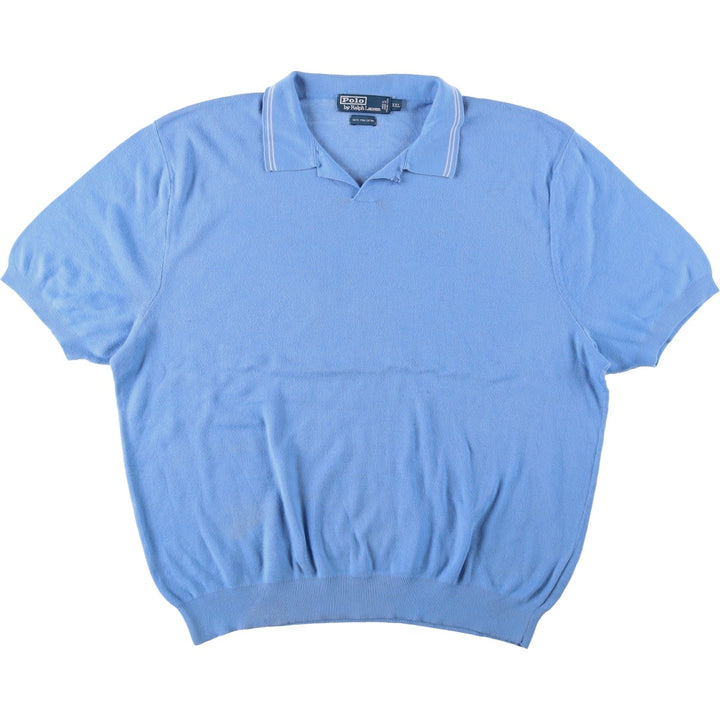 Ralph Lauren POLO by Ralph Lauren Open Collar Polo Knit Sweater, Men's XXL (approx.) Pima Cotton Blue type light blue Vintage Second Hand