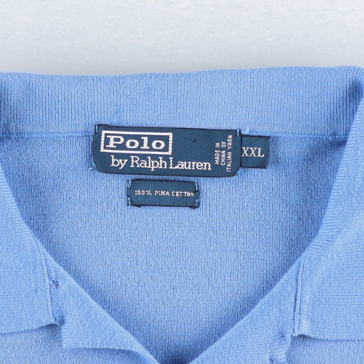 Ralph Lauren POLO by Ralph Lauren Open Collar Polo Knit Sweater, Men's XXL (approx.) Pima Cotton Blue type light blue Vintage Second Hand