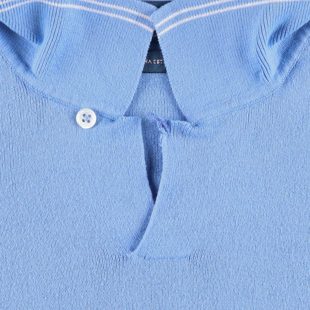 Ralph Lauren POLO by Ralph Lauren Open Collar Polo Knit Sweater, Men's XXL (approx.) Pima Cotton Blue type light blue Vintage Second Hand