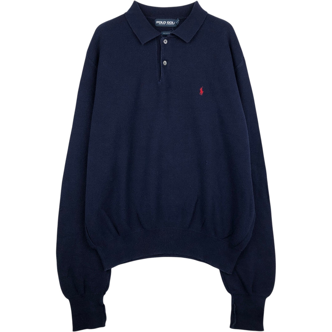 Ralph Lauren POLO GOLF Polo Knit Sweater, Men's Size XXL (approx.) cotton navy blue type Vintage Second Hand