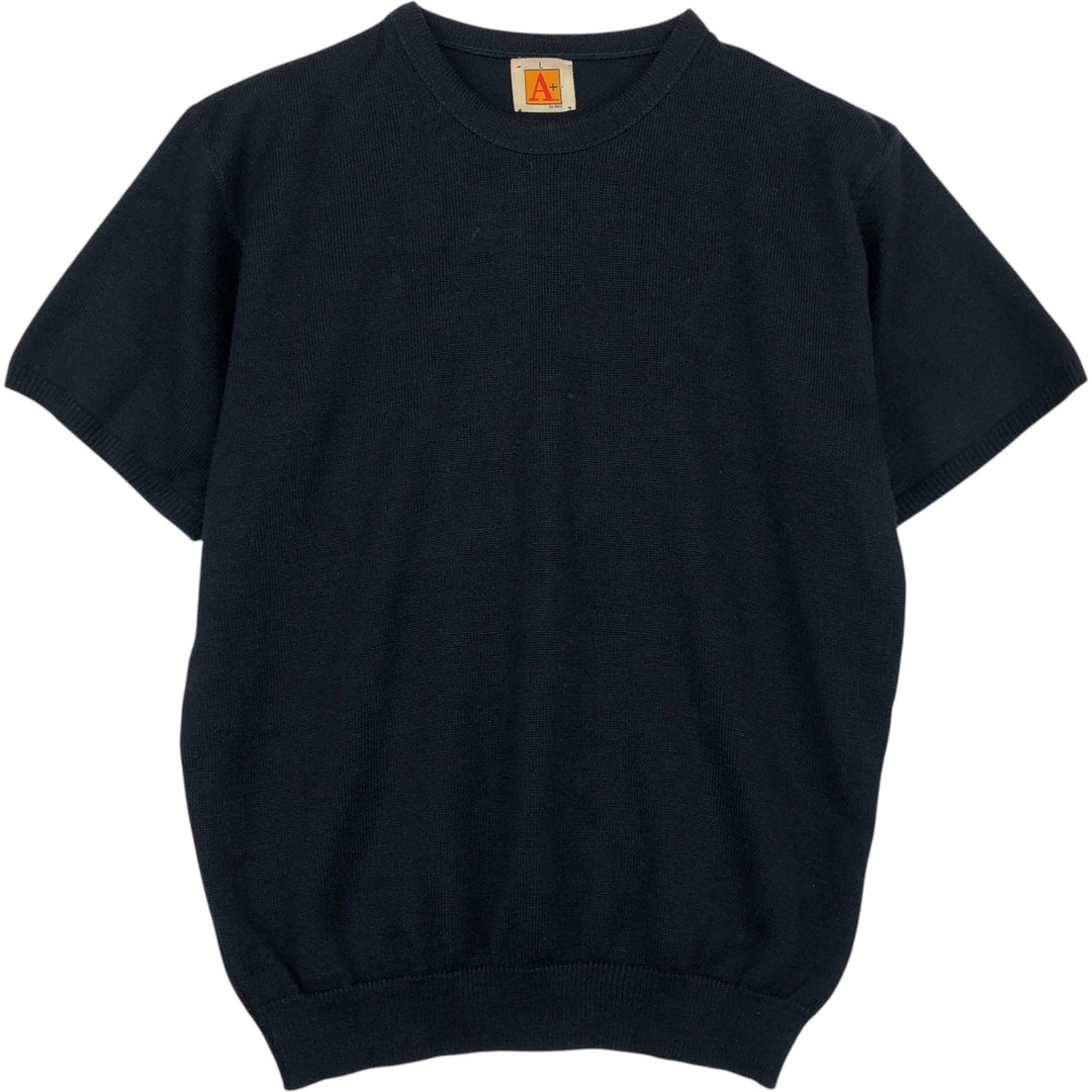 A+bySAI Short-Sleeve Acrylic Knit Sweater, Made in USA, Men's Size L (approx.) acrylic navy blue type Vintage Second Hand