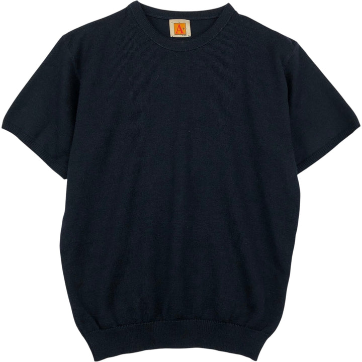 A+bySAI Short-Sleeve Acrylic Knit Sweater, Made in USA, Men's Size L (approx.) acrylic navy blue type Vintage Second Hand