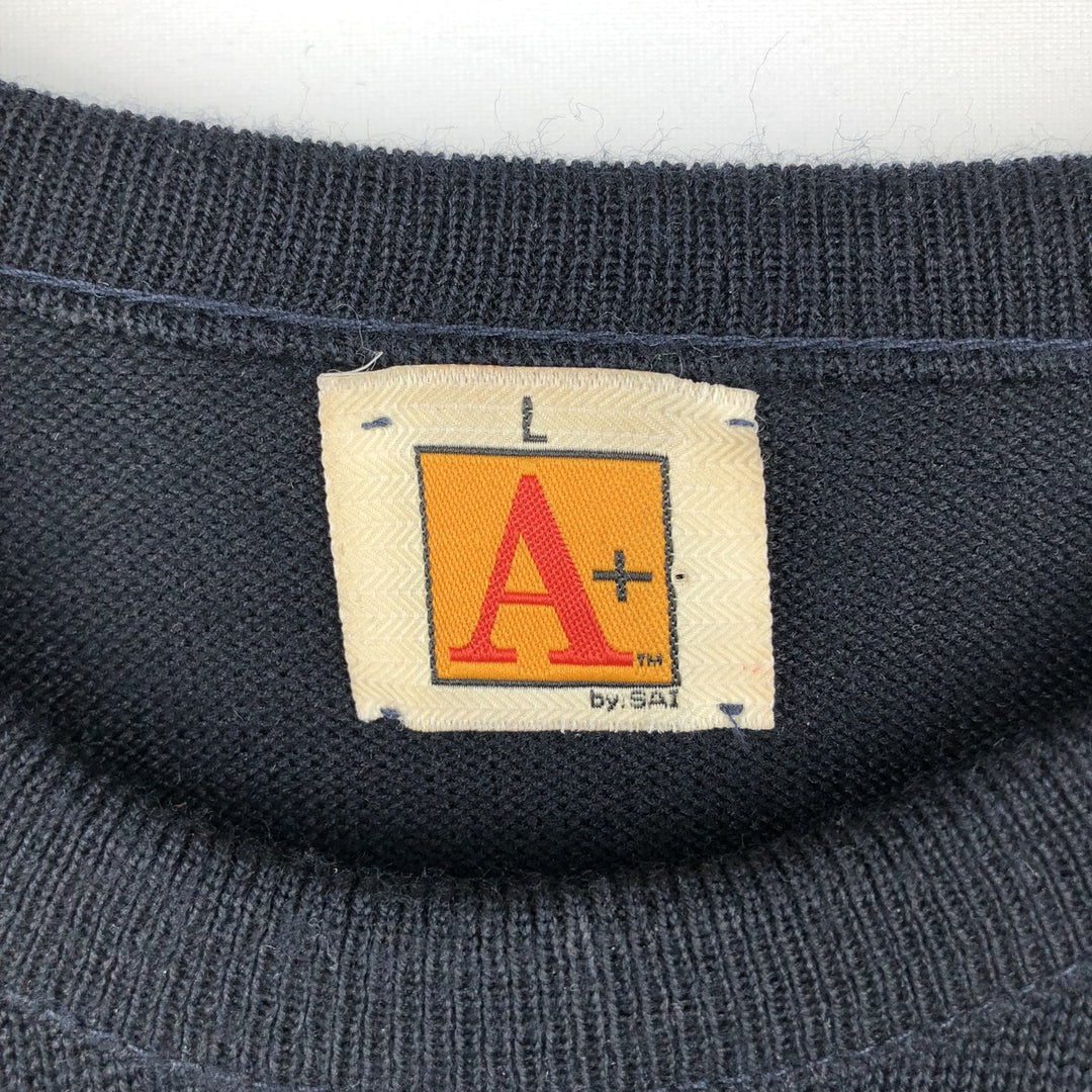 A+bySAI Short-Sleeve Acrylic Knit Sweater, Made in USA, Men's Size L (approx.) acrylic navy blue type Vintage Second Hand