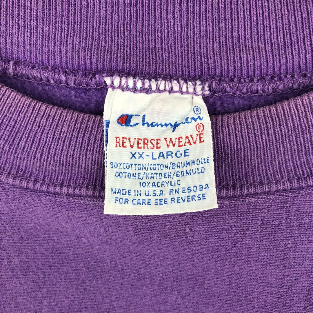 90'S Champion Reverse Weave College Sweatshirt, Made in USA, Men's XXL equivalent, Vintage cotton purple type Vintage Second Hand